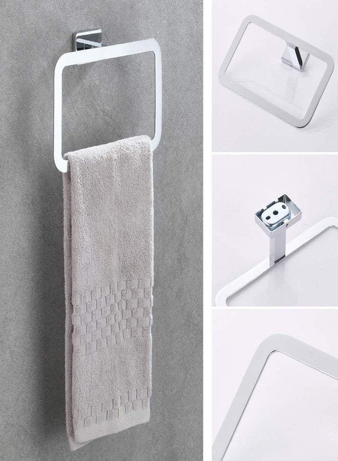 GERUIKE 4 Piece Bathroom Hardware Accessories Set,Chrome Stainless Steel Towel Bar Sets Wall Mounted - Includes 16" Towel Bar, Square Towel Ring, Toilet Paper Holder, Robe Towel Hook - Image 4