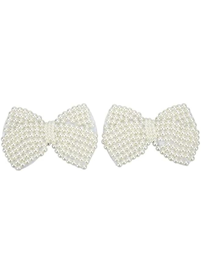 Generic 2Pcs Pearl Shoe Flower, Pearl Rhinestone ons Rhinestone Faux Pearl Embellishments Pearl Brooch Shining Appearance for Boots Sandals(Pearl Bow) - Image 1