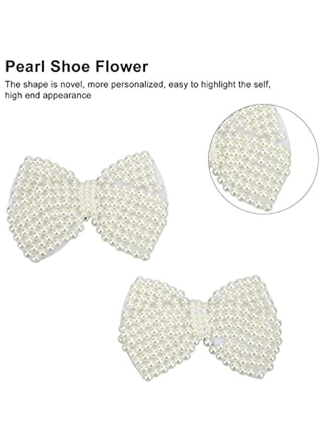 Generic 2Pcs Pearl Shoe Flower, Pearl Rhinestone ons Rhinestone Faux Pearl Embellishments Pearl Brooch Shining Appearance for Boots Sandals(Pearl Bow) - Image 2