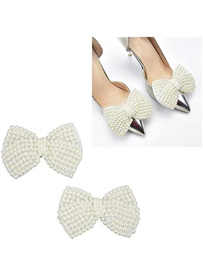 Generic 2Pcs Pearl Shoe Flower, Pearl Rhinestone ons Rhinestone Faux Pearl Embellishments Pearl Brooch Shining Appearance for Boots Sandals(Pearl Bow) - Image 4