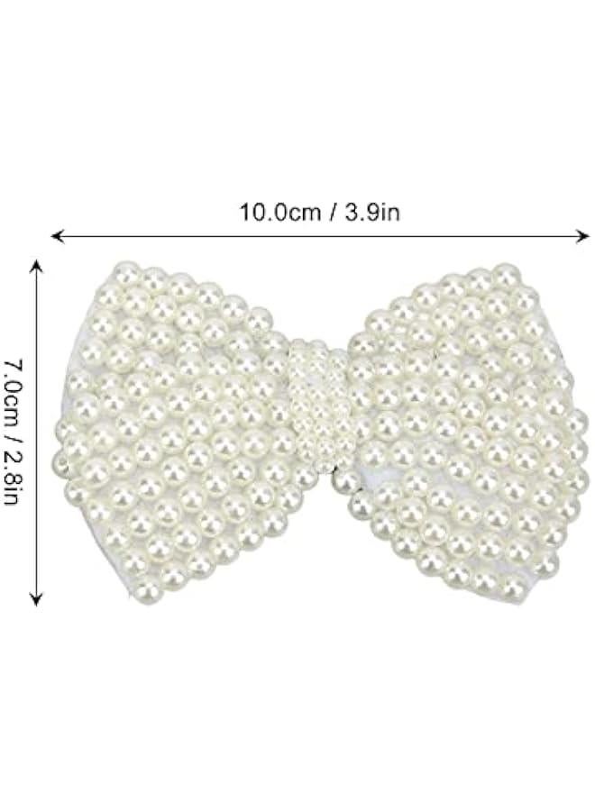 Generic 2Pcs Pearl Shoe Flower, Pearl Rhinestone ons Rhinestone Faux Pearl Embellishments Pearl Brooch Shining Appearance for Boots Sandals(Pearl Bow) - Image 5