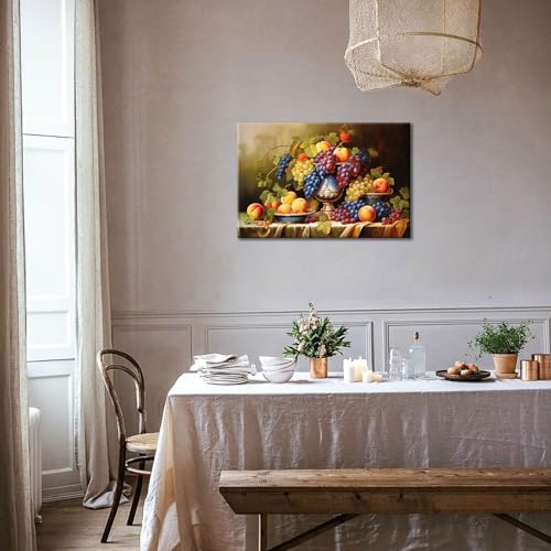 GLOKAKA Kitchen Fruit Canvas Wall Art Vintage Still Life Painting Fruits and Grape Print Picture Rustic Farmhouse Colorful Framed Food Art for Dining Room Home Decor - Image 5