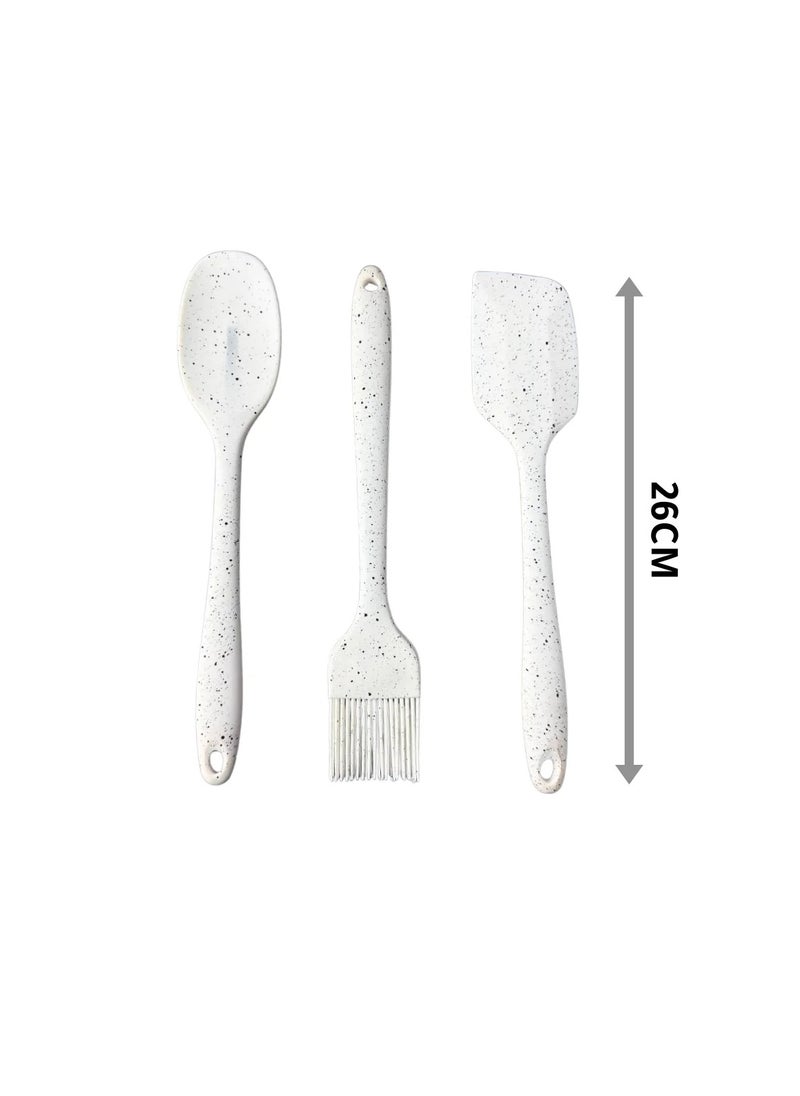 Generic Silicone Kitchen Utensil Set 3Pcs Spatula, Brush, and Spoon Set 26cm -White  - Image 2