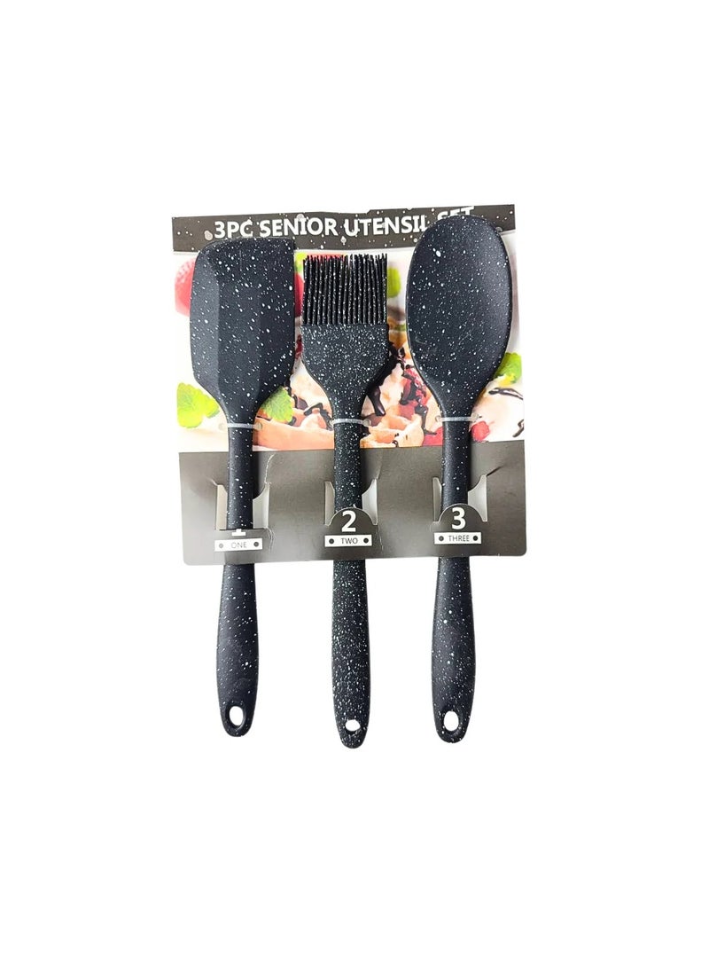 Generic Silicone Kitchen Utensil Set 3Pcs Spatula, Brush, and Spoon Set 26cm -White  - Image 3