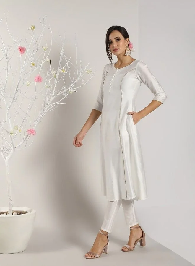 Abhishti White Banarasi kalidar Kurta