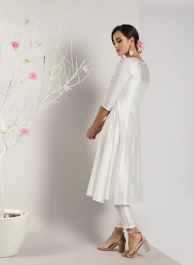 Abhishti White Banarasi kalidar Kurta