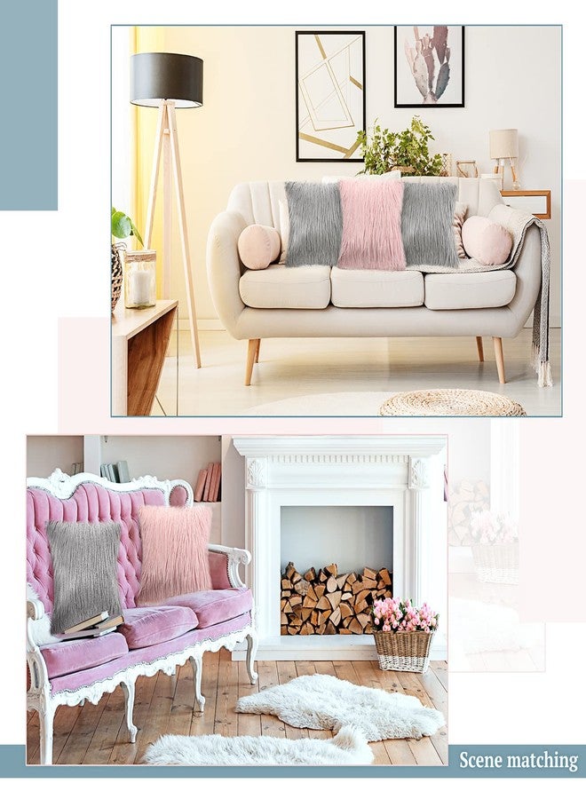 Irenare 4 Pack Faux Fur Throw Pillow Covers Square Cushion Cover Fuzzy Pillow Case Soft Decorative Pillowcase for Sofa, Couch, Chair, Bed, 16 x 16 Inch (Pink, Gray) - Image 4