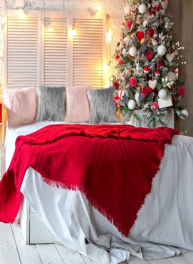 Irenare 4 Pack Faux Fur Throw Pillow Covers Square Cushion Cover Fuzzy Pillow Case Soft Decorative Pillowcase for Sofa, Couch, Chair, Bed, 16 x 16 Inch (Pink, Gray) - Image 5