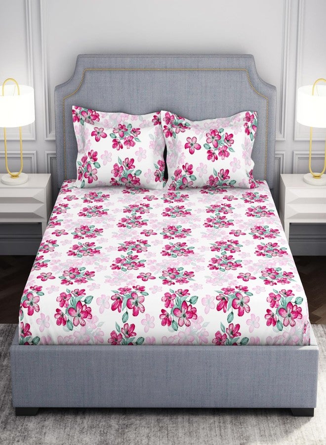 Welspun Microfiber Double Bedsheet (220 Cm X 240 Cm / 43 Cm X 68 Cm) | 105 Tc Sateen Floral Bedsheet & Pillow Covers Set (Lucent White)- Adore - Image 1