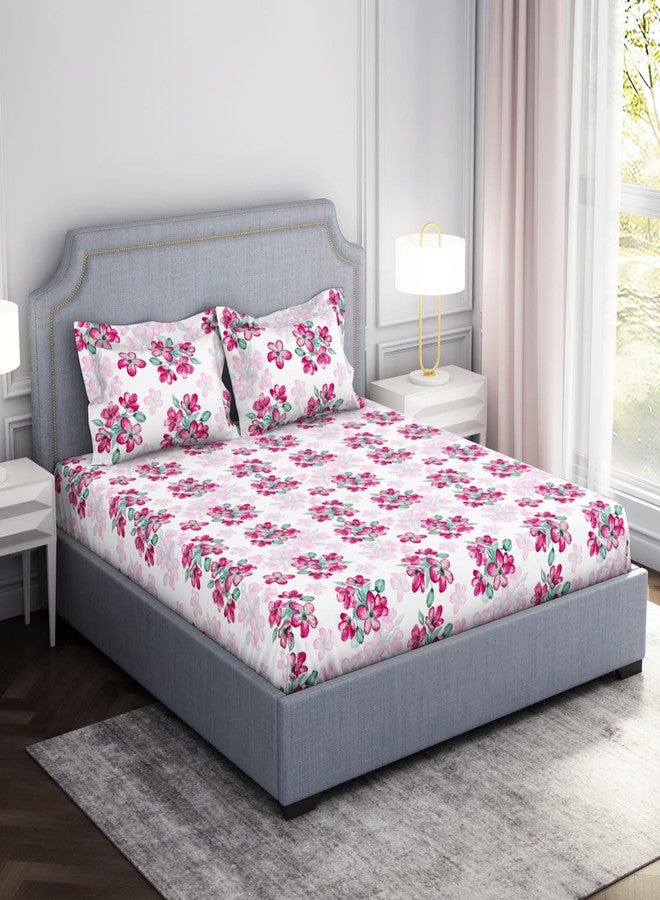 Welspun Microfiber Double Bedsheet (220 Cm X 240 Cm / 43 Cm X 68 Cm) | 105 Tc Sateen Floral Bedsheet & Pillow Covers Set (Lucent White)- Adore - Image 2