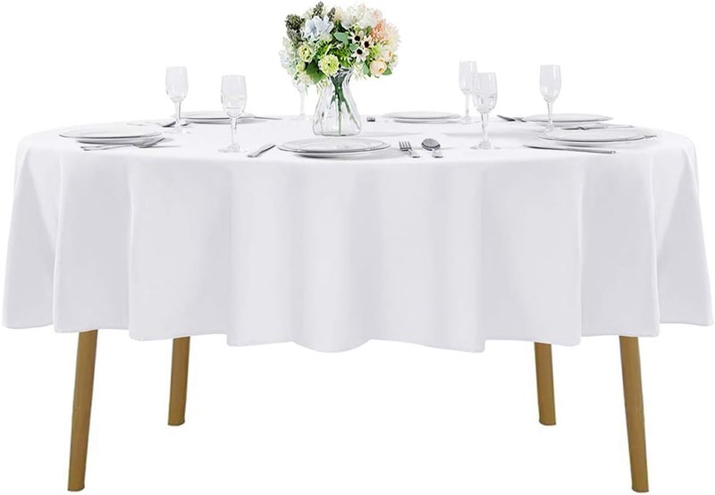 Cupuamon 70 inch Round Tablecloth Washable Polyester Table Cloth Decorative Table Cover for Wedding Party Dining Banquet（70 inch,White） - Image 1