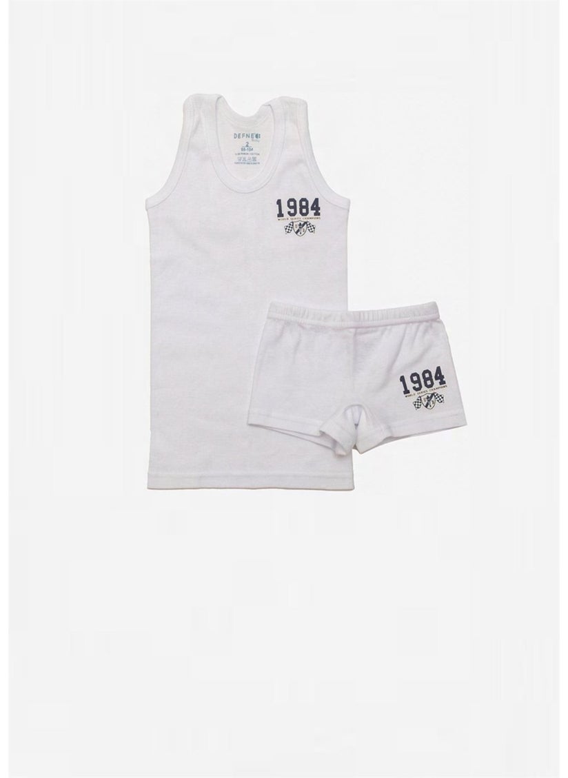 100% Cotton Printed Boy White Undershirt Boxer Set