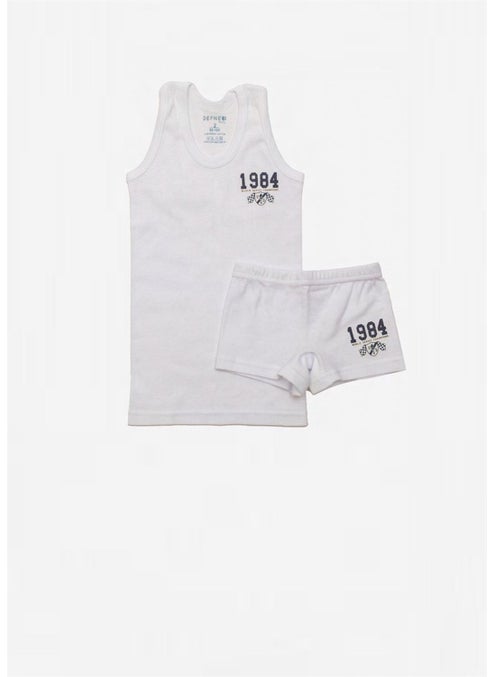 100% Cotton Printed Boy White Undershirt Boxer Set