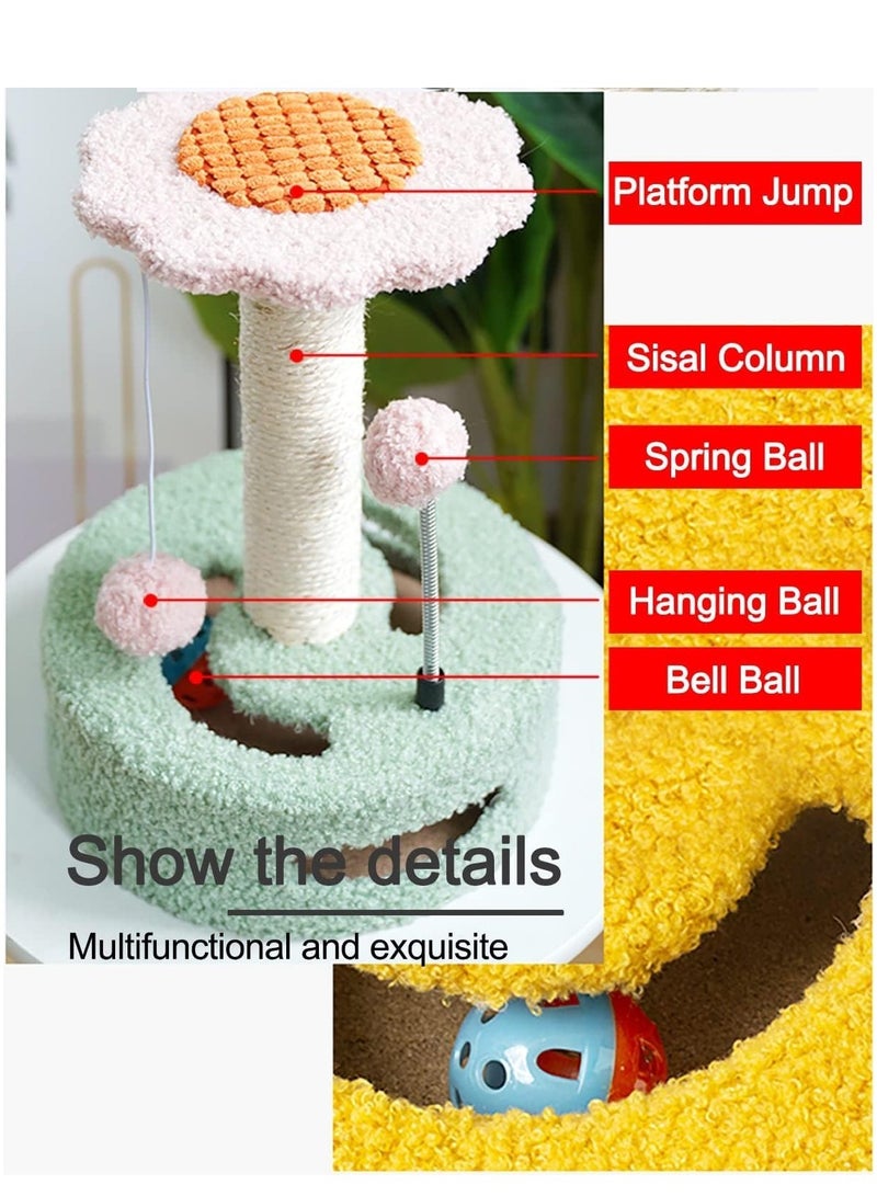 Generic Multifunctional Flower Cat Tree with Sisal Scratching Post, Hanging Toys (Spring Ball & Ring Bell), Indoor Cat Furniture, Durable and Engaging Cat Play Tree for Scratching, Climbing, and Resting  - Image 5