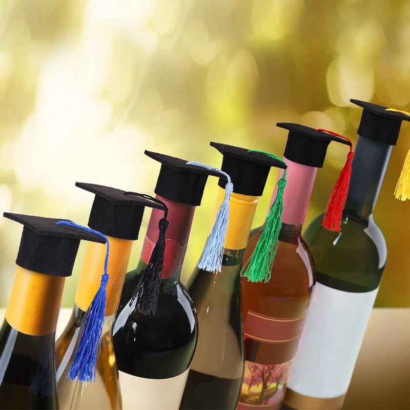 meekoo 12 Pieces Mini Graduation Cap Mini Graduation Hats with Tassel Small Black Grad Cap Bottle Topper for Party Supply - Image 2