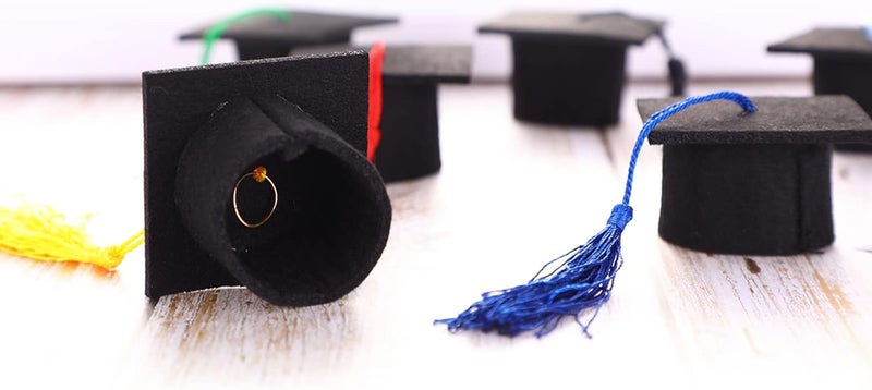 meekoo 12 Pieces Mini Graduation Cap Mini Graduation Hats with Tassel Small Black Grad Cap Bottle Topper for Party Supply - Image 5