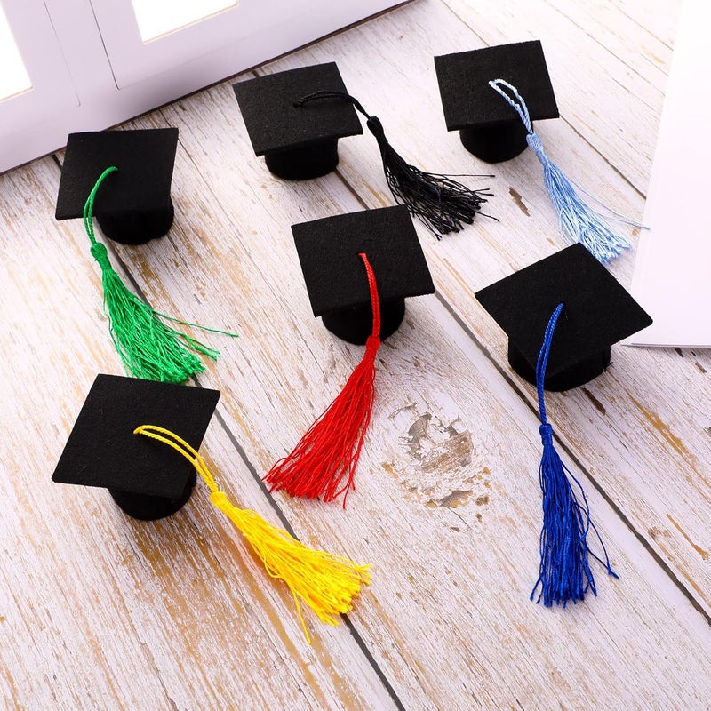 meekoo 12 Pieces Mini Graduation Cap Mini Graduation Hats with Tassel Small Black Grad Cap Bottle Topper for Party Supply - Image 3