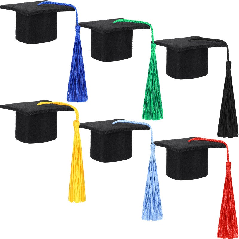 meekoo 12 Pieces Mini Graduation Cap Mini Graduation Hats with Tassel Small Black Grad Cap Bottle Topper for Party Supply - Image 1