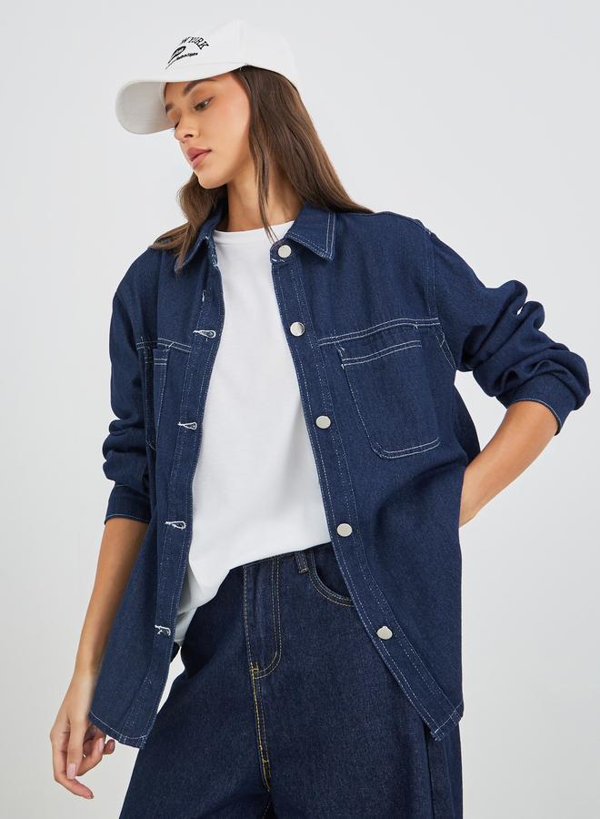 Styli Solid Buttoned Spread Collar Shirt - Image 1