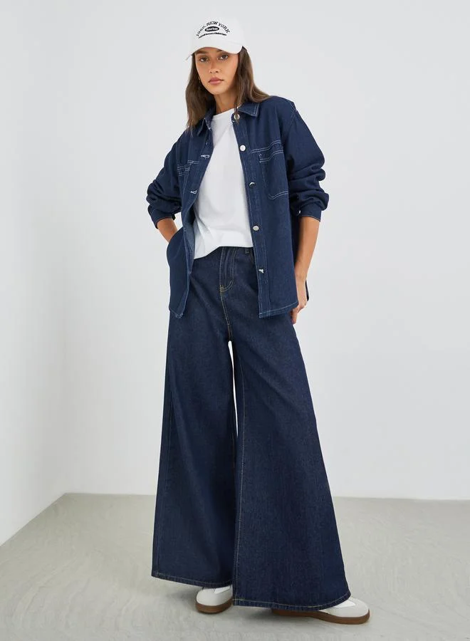 Styli Styli Solid Buttoned Spread Collar Shirt