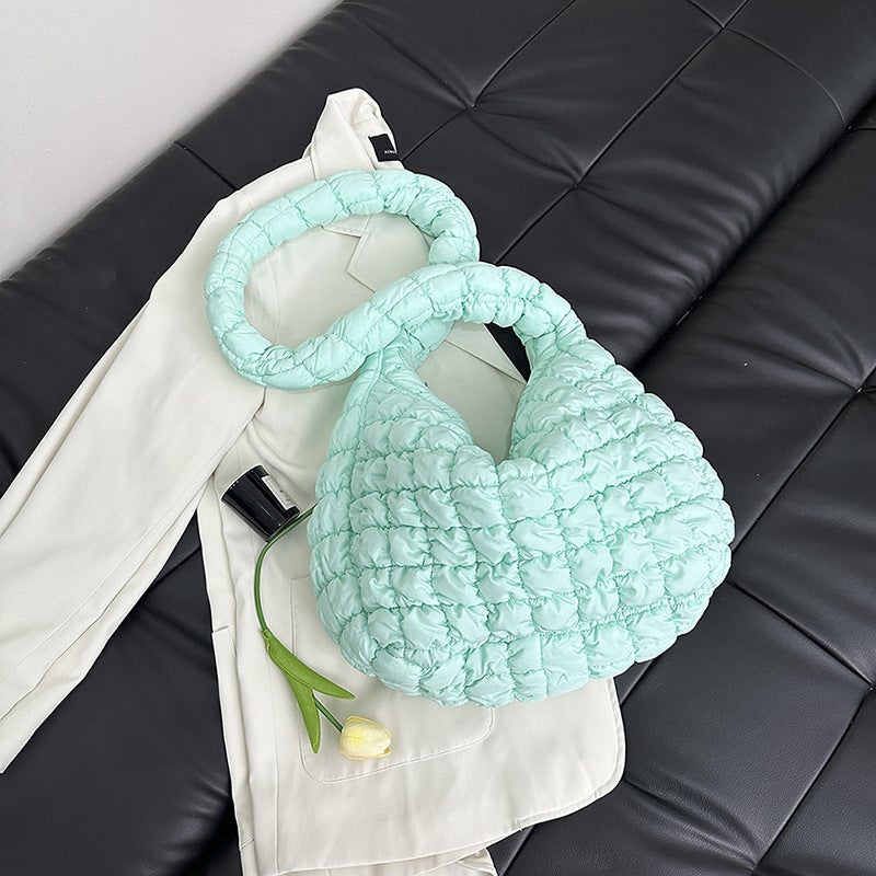 Korean Pleated Cloud Puffer Tote Crossbody Bag water blue