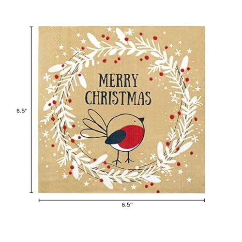 OLYPHAN Christmas Napkins Paper Cute  Festive Wreath & Bird Print/Brown Recycled Napkins Decorative Disposable Holiday Dinner  Lunch/Luncheon  Buffet Brunch Rustic Xmas Party Decor - Image 5