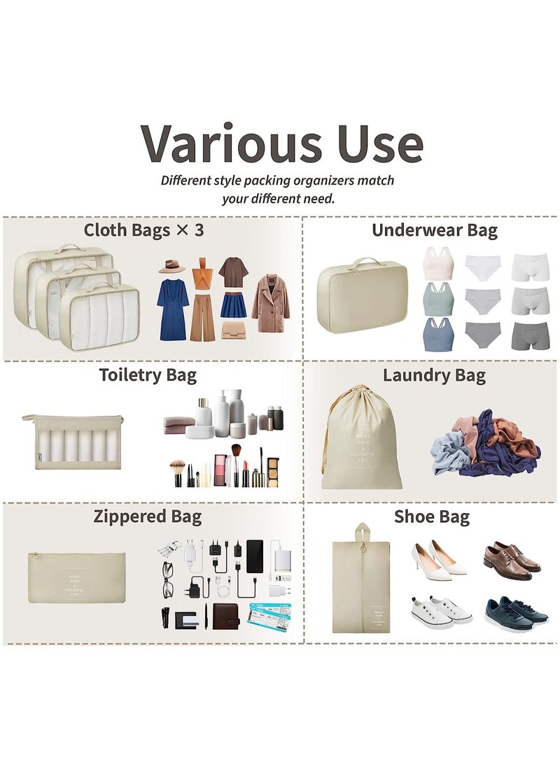Swift 8 Set Packing Cubes for Suitcases, Travel Luggage Packing Organizers with Laundry Bag, Compression Storage Shoe Bag, Clothing Underwear Bag, for Man and Women, Beige  - Image 4