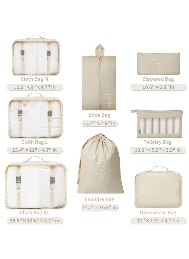Swift 8 Set Packing Cubes for Suitcases, Travel Luggage Packing Organizers with Laundry Bag, Compression Storage Shoe Bag, Clothing Underwear Bag, for Man and Women, Beige  - Image 2
