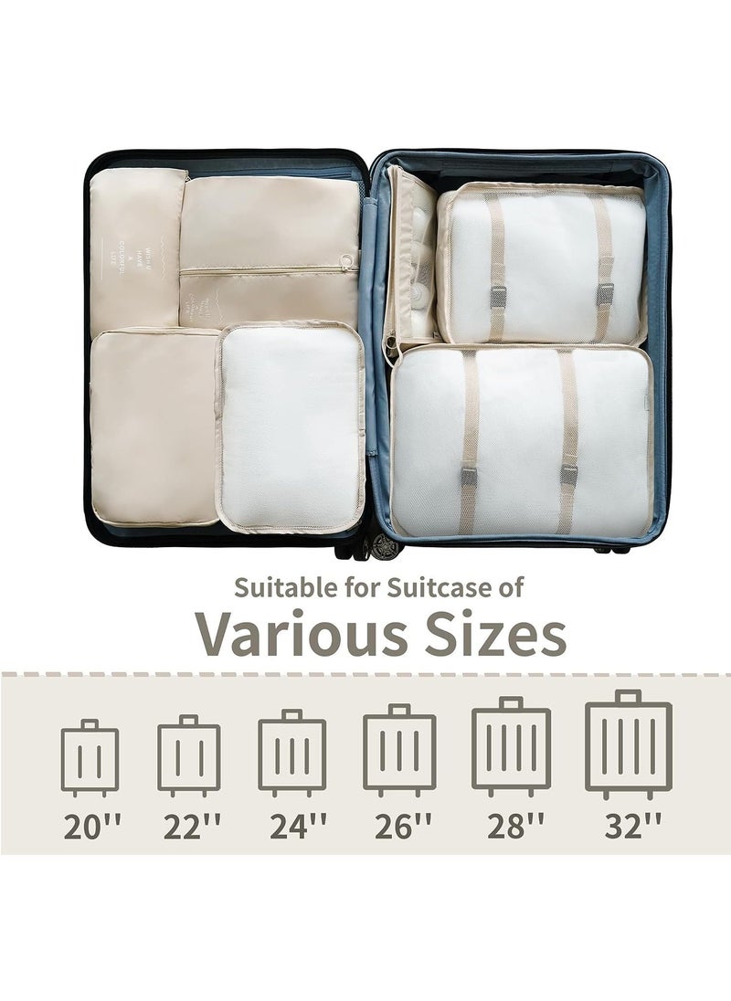 Swift 8 Set Packing Cubes for Suitcases, Travel Luggage Packing Organizers with Laundry Bag, Compression Storage Shoe Bag, Clothing Underwear Bag, for Man and Women, Beige  - Image 5
