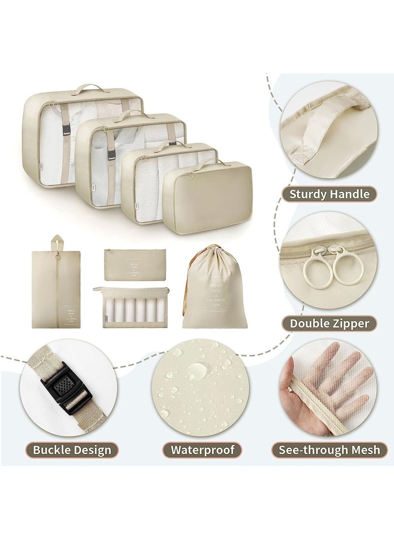 Swift 8 Set Packing Cubes for Suitcases, Travel Luggage Packing Organizers with Laundry Bag, Compression Storage Shoe Bag, Clothing Underwear Bag, for Man and Women, Beige  - Image 3