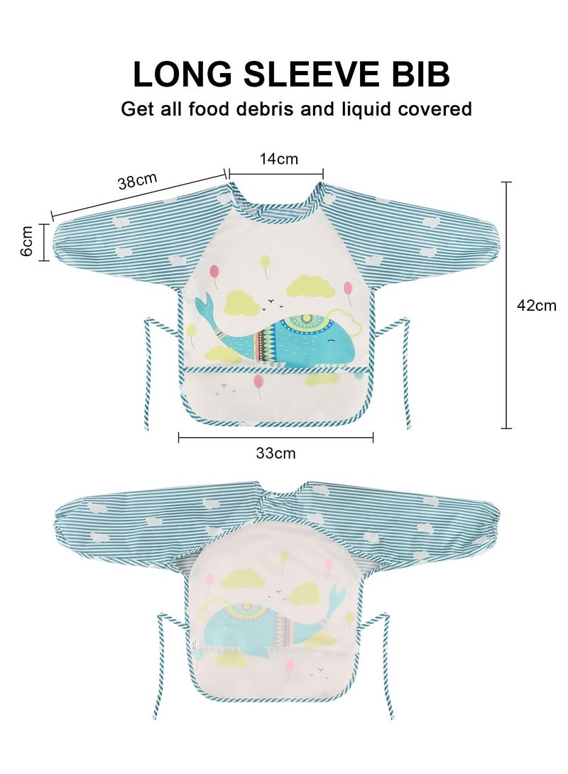 Mr. Penda Long Sleeve Baby Bibs, Waterproof Sleeved Bib Smock for Baby Toddler 6-36 Months,Reusable with Catch-all Pocket (Whale)  - Image 2
