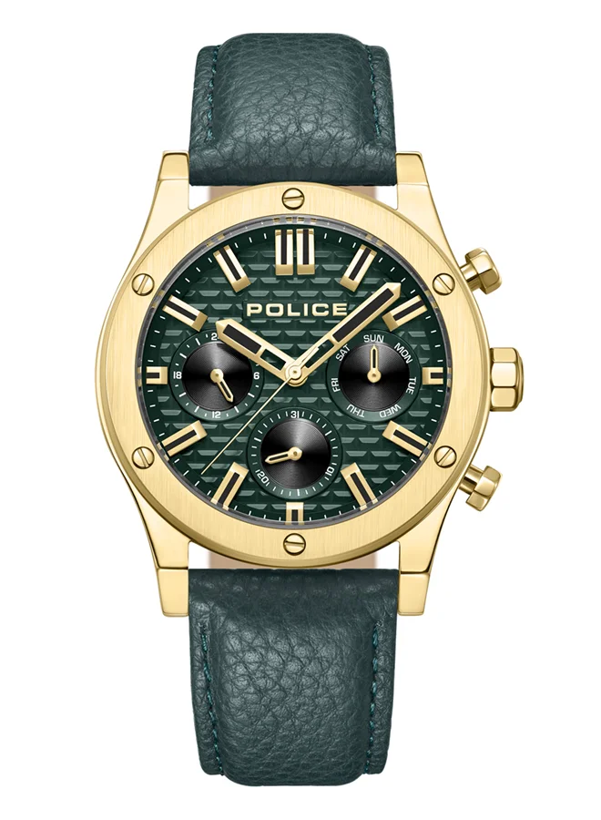 بوليس POLICE - Polysh Watch For Men Green Dial Green Leather Strap