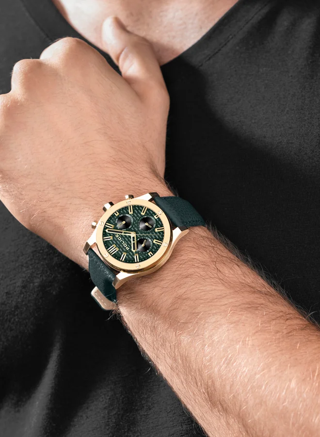 POLICE POLICE - Polysh Watch For Men Green Dial Green Leather Strap