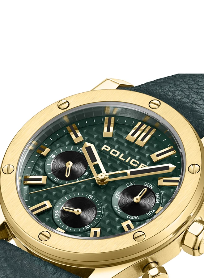 POLICE POLICE - Polysh Watch For Men Green Dial Green Leather Strap