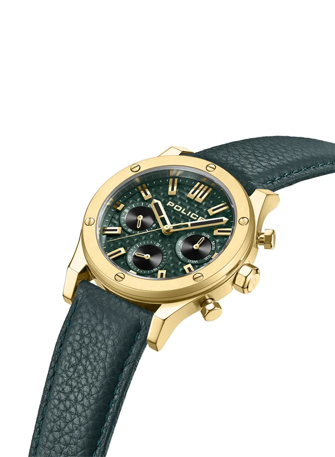 بوليس POLICE - Polysh Watch For Men Green Dial Green Leather Strap