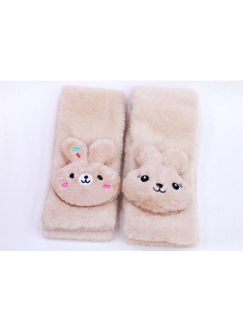 Warm and soft winter scarf for girls, made of faux fur with a rabbit, in light beige. - Image 1