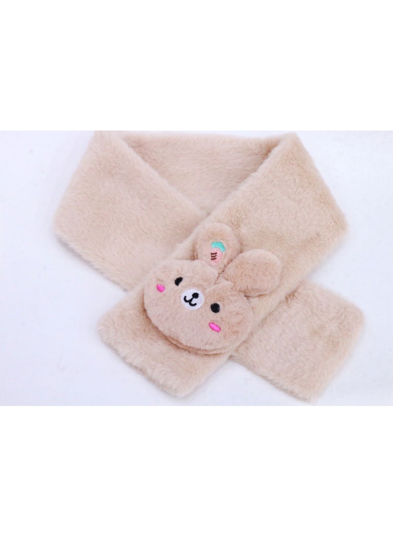 Warm and soft winter scarf for girls, made of faux fur with a rabbit, in light beige. - Image 2