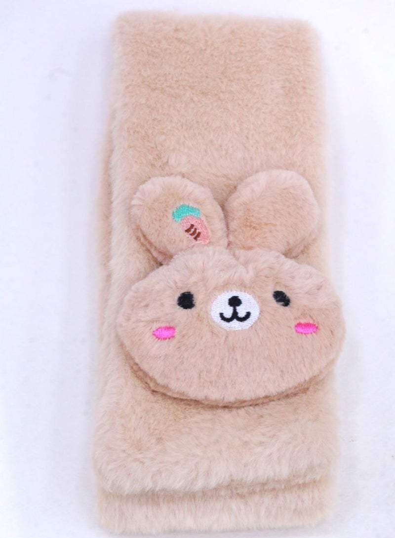 Warm and soft winter scarf for girls, made of faux fur with a rabbit, in light beige. - Image 3