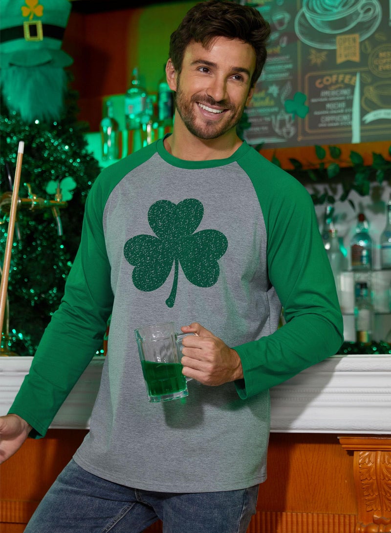 Arvilhill Mens Saint Patrick T Shirt Lucky Patricks Long Sleeve Print Tee Paddys 3 Leaf Shirts Ireland Festival Tshirt L - Image 3