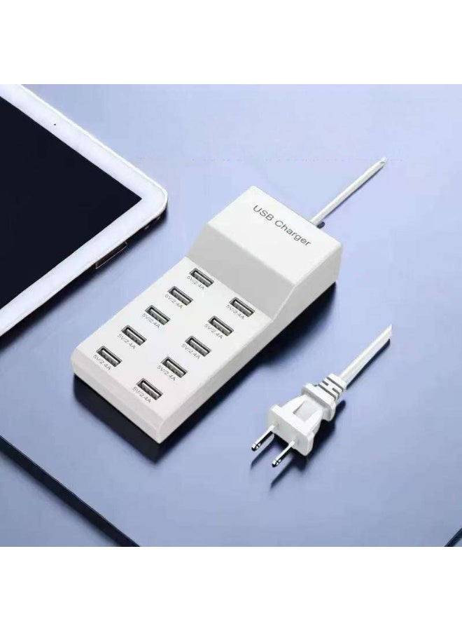سمارت باري شاحن مكتبي متعدد المنافذ، 10 منافذ USB، أبيض - محطة شحن سريعة ذكية عالمية للعائلة في حالات الطوارئ والسفر - Image 4