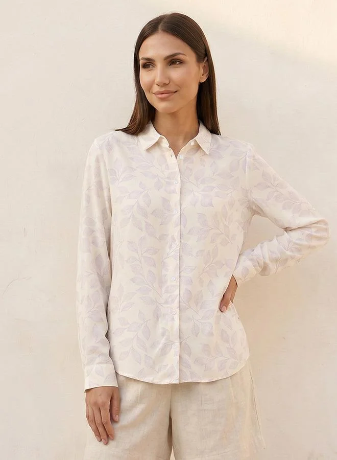 سبلاش فيڤ Basic Viscose Shirt Leaf Print