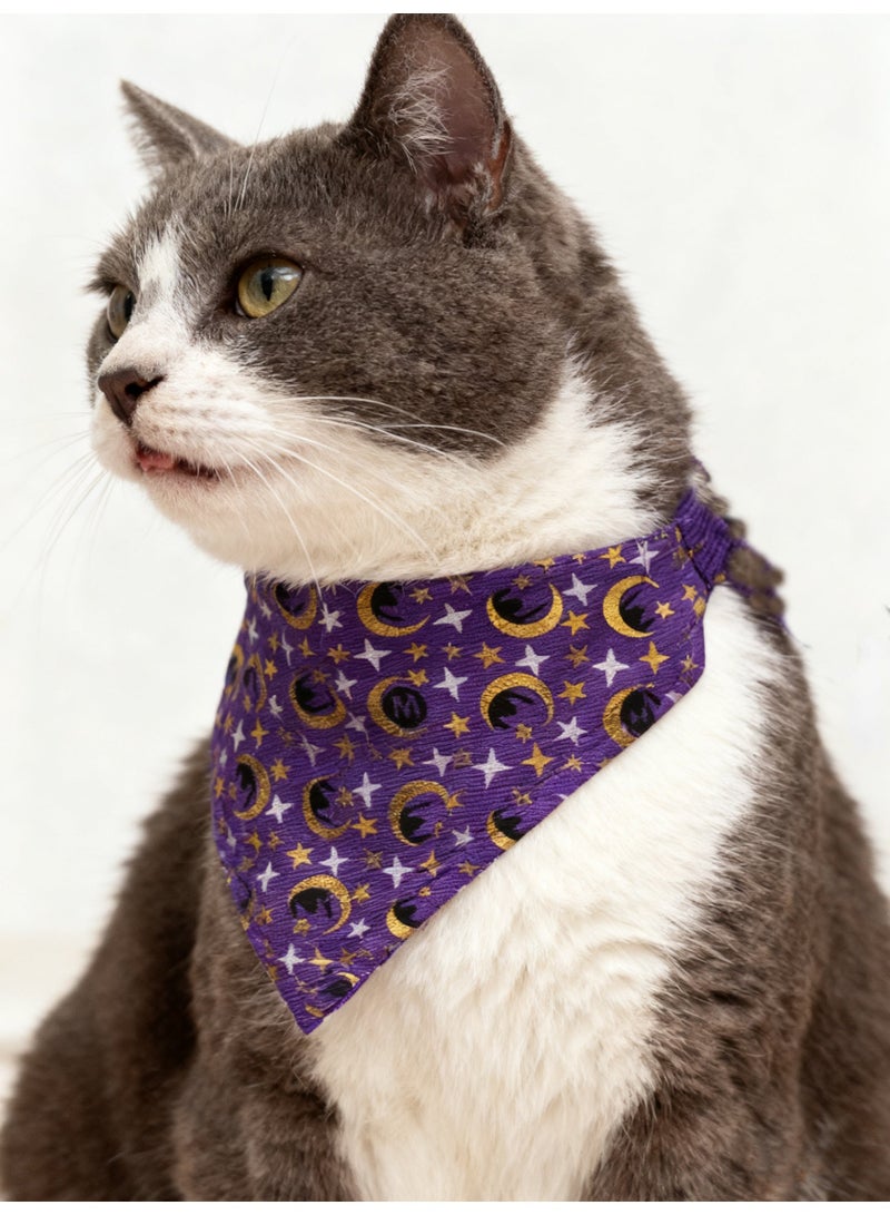 Arabian Moon-Star Cat Collars with Bandana - Adjustable 20-32cm Pet Collars, Islamic Design for Saudi Cats, Breathable Fabric for Hot Climate - Image 1