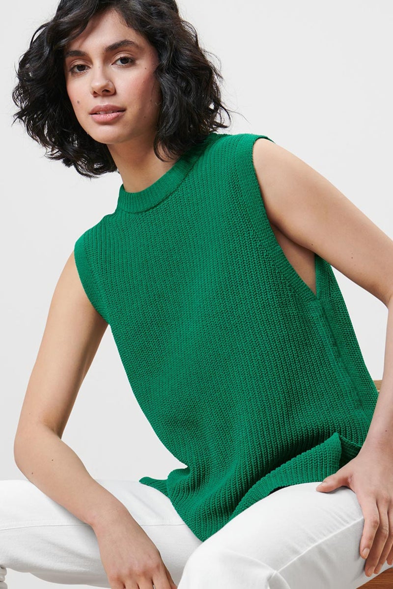 Tchibo Women Round Neck Sleeveless Knit Tank Top, Green  - Image 1