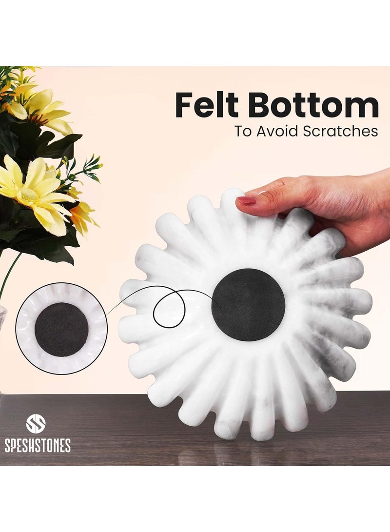 سبيشستونز وعاء رخامي مزخرف بكشكشة مقاس 6 بوصات، وعاء أبيض مزخرف مزخرف، مناسب لطاولة الطعام والقهوة، قطعة مركزية - وعاء مفتاح بيج حجري للمدخل، حامل فاكهة مزخرف للمطبخ العصري وديكور المنزل - Image 5