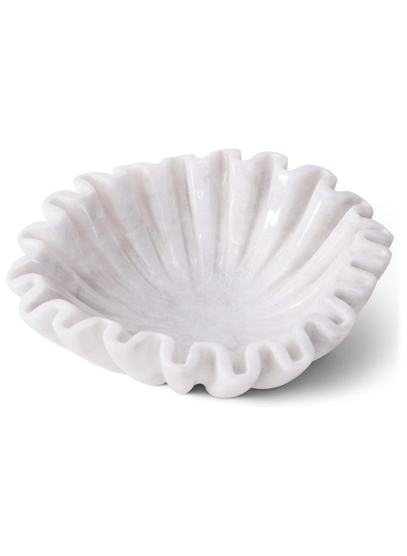 سبيشستونز وعاء رخامي مزخرف بكشكشة مقاس 6 بوصات، وعاء أبيض مزخرف مزخرف، مناسب لطاولة الطعام والقهوة، قطعة مركزية - وعاء مفتاح بيج حجري للمدخل، حامل فاكهة مزخرف للمطبخ العصري وديكور المنزل - Image 1