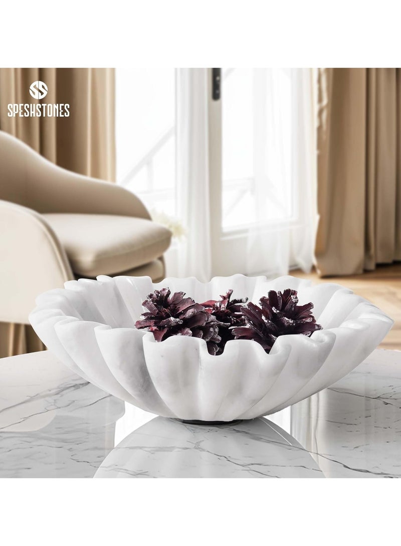 سبيشستونز وعاء رخامي مزخرف بكشكشة مقاس 6 بوصات، وعاء أبيض مزخرف مزخرف، مناسب لطاولة الطعام والقهوة، قطعة مركزية - وعاء مفتاح بيج حجري للمدخل، حامل فاكهة مزخرف للمطبخ العصري وديكور المنزل - Image 2
