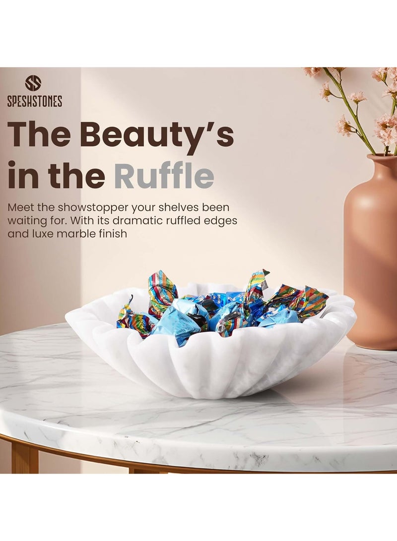 سبيشستونز وعاء رخامي مزخرف بكشكشة مقاس 6 بوصات، وعاء أبيض مزخرف مزخرف، مناسب لطاولة الطعام والقهوة، قطعة مركزية - وعاء مفتاح بيج حجري للمدخل، حامل فاكهة مزخرف للمطبخ العصري وديكور المنزل - Image 4
