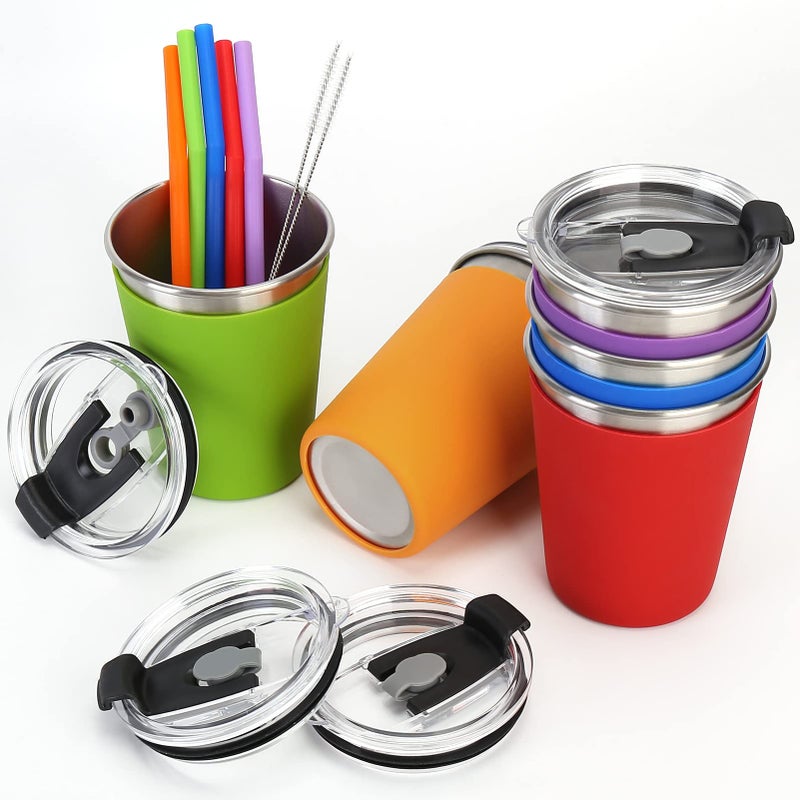 ShineMe 5Pack Kids Cups with Straws and Lids Spill Proof  12oz Toddler Straw Cups with Colorful Silicone Sleeves  Unbreakable Stainless Steel Water Tumblers for Cold & Hot Drinks - Image 2