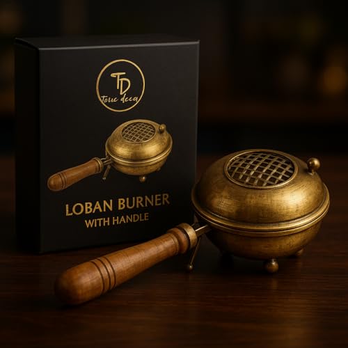 True Decor Brass Home Purifing Dhoop Dani Bakhoor Burner Dhop Holder Dhup with Wooden Handle for Home Office Temple Puja and Shuddhi (4.5 Inch Diameter) - Image 4