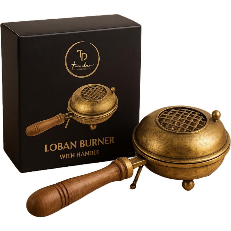 True Decor Brass Home Purifing Dhoop Dani Bakhoor Burner Dhop Holder Dhup with Wooden Handle for Home Office Temple Puja and Shuddhi (4.5 Inch Diameter) - Image 5